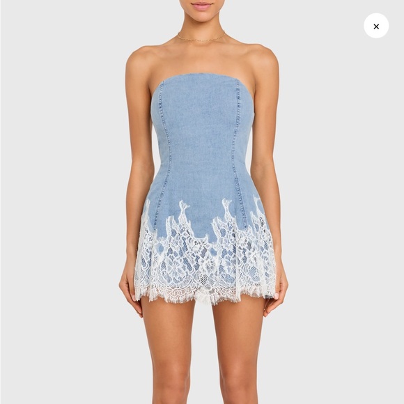 Amanda Uprichard Dresses & Skirts - Amanda Uprichard Romilly Blue Denim White Lace Romper Skort BNWT